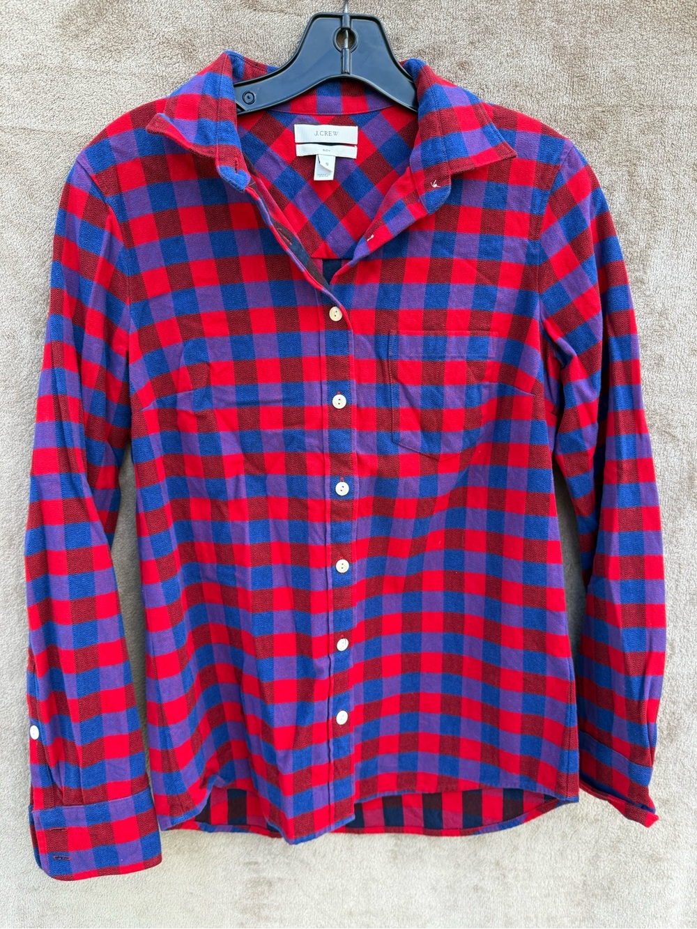 J. Crew women’s Red and Blue Plaid Boy Button-Down Shirt
